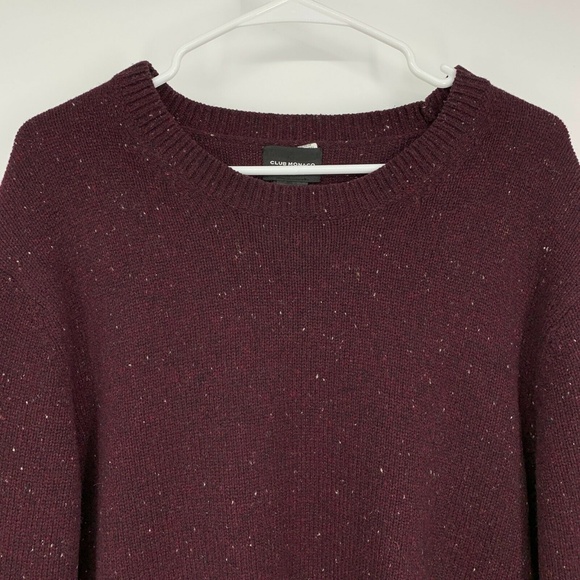 Club Monaco Mens Sweater Burgundy Marled 100% Wool Pullover Crewneck - Picture 4 of 11
